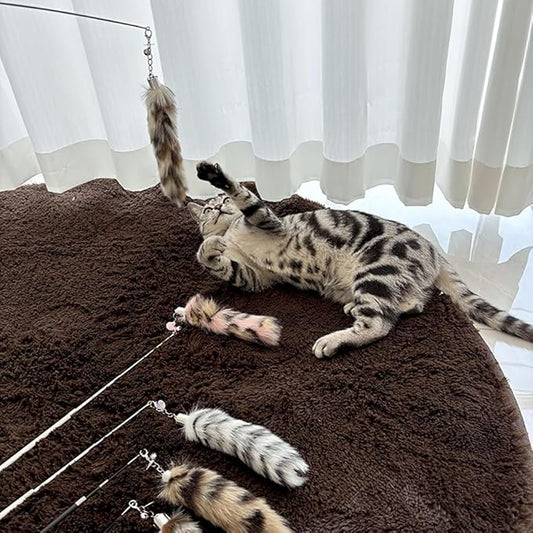 Interactive Cat Wand Toy with Cat Dancer, Retractable Feather Fox Tail Teaser for Indoor Cats, Enrichment Play Kittens to Senior Cats (Soft Pink)