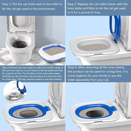 Universal Reusable Cat Toilet Trainer Kit - Detachable Design for Easy Cleaning | Home Pet Care Potty Training System with Litter Box Compatibility (Blue)
