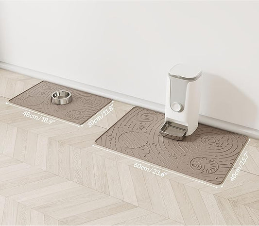 OHMO Dog Food Mat, Silicone Waterproof Cat Food Mat, Non-Skid Spill Proof Pet Feeding Mat for Food and Water, Easy to Clean Dog Placemat(Beige, 23.6" x 15.8")