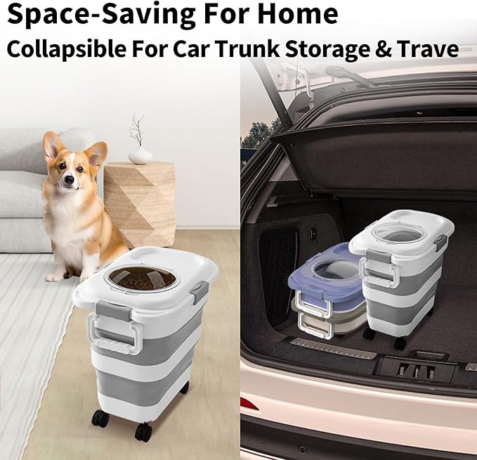 25 Lbs Dog Food Storage Container 2PCS, Collapsible Dog Food Container with Scoop for Pet/Dog/Cat/Bird Food,Keep Dry Food Fresh,Easy to Move(Black & White)