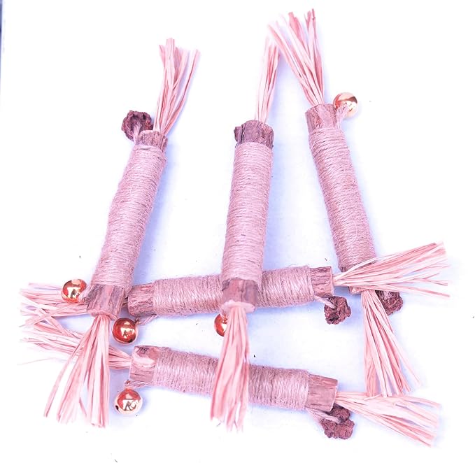 Natural Dried Matatabi Cat Chew Stick with Gall Fruit, Raffia Grass & Bell Cat Ball Toys, Handmade Silvervine Sticks Interactive Catnip Toys for Teething & Entertainment (Size L Color A)