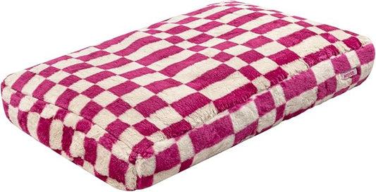 DBD3001H-XL Mabel 49.5" x 31.5" Designer Modern Ultra Soft Reversible Plush Rectangular Pet Bed with Washable Cover, Raspberry Check