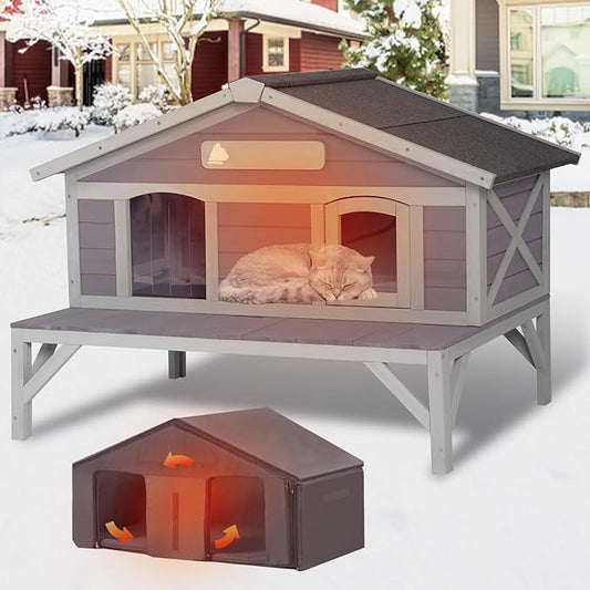 Aivituvin Outdoor Cat House 100% Insulated Feral Kitty Shelter with Liner Weatherproof for Winter,Extra Large Room