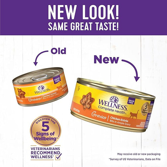 Wellness Complete Health Gravy Adult Wet Cat Food, Natural, Protein-Rich, Grain Free, 5.5 Ounce , 12 Pack, (Chicken Dinner)