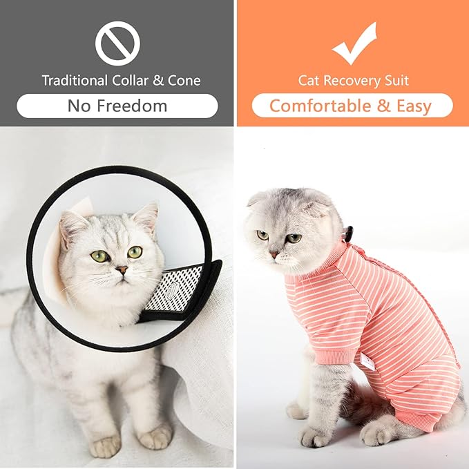 LIANZIMAU Cat Surgical Recovery Suit Professional for Male Female Dog Abdominal Wounds Cone E-Collar Alternative Anti-Licking Pet Surgical Recovery Pajama Suit Soft Fabric Onesie for Cats