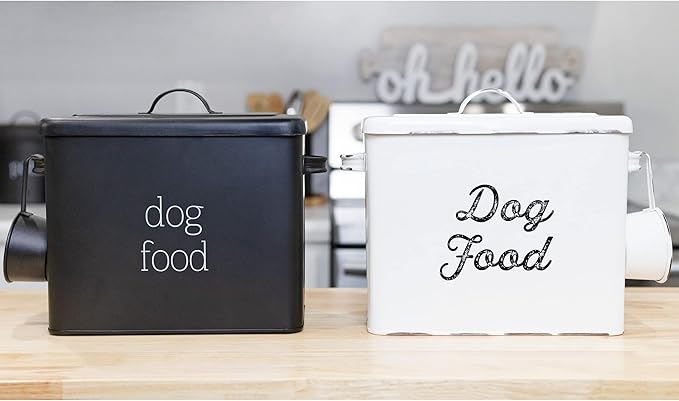 AuldHome Design Retro Dog Food Canister (Black); Modern Farmhouse Style Storage Bin for Pet Food