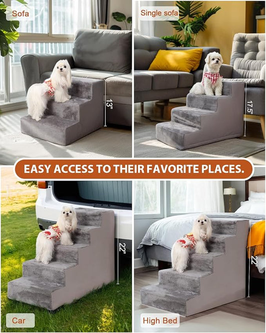 Dog Stairs for Small Dogs,13" 3-Step Pet Stairs for Couches,Dog Steps with Non-Slip Bottom and Removable Cover Indoor Outdoor,Grey