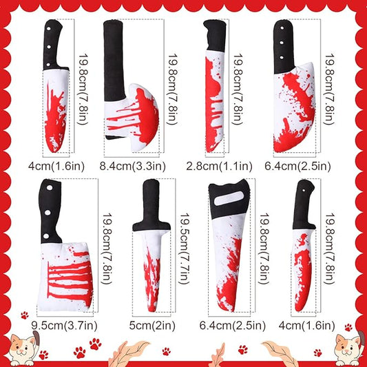 Honoson 8 Pcs Knife Cat Chew Toys Catnip Toys Interactive Stuffed Kitten Chew Toys Teething Resistant for Christmas Halloween Indoor Kitten Cats Boredom Relief Teeth Cleaning(Knife Pattern)