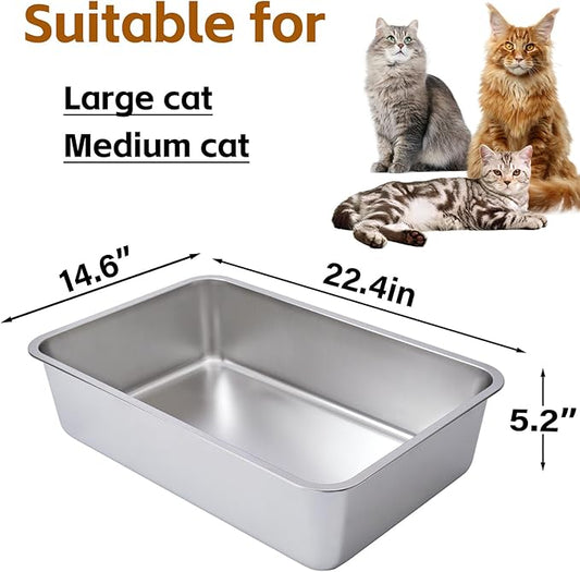 Stainless Steel Cat Litter Box-6" High Side Metal Litter Box,XLarge Stainless Steel LitterBox,Cat LitterBox for Big Cats or Rabbit,Puppy,Non Stick, No Smell, Easy to Clean