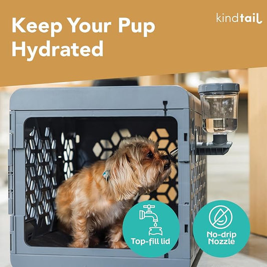 KindTail Pawdle - No-Drip Dog Crate Water Bottle - Top-Fill Pet Water Dispenser - BPA Free with Stainless Steel Nozzle - Easy-to-Use with Most Crates & Playpens - 7 x 6 x 4 in - 16oz Capacity - Pink