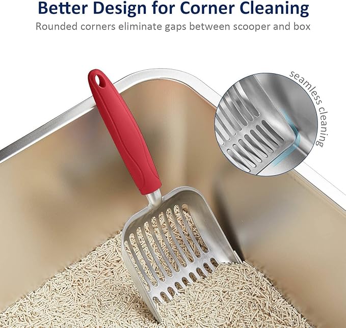 WePet Cat Litter Scoop, Aluminum Alloy Sifter, Kitty Metal Scooper, Deep Shovel, Long Handle, Poop Sifting, Kitten Pooper Lifter, Durable, Heavy Duty, for Litter Box