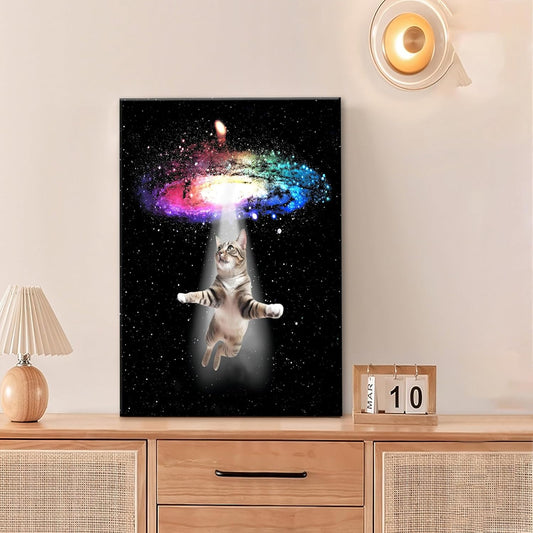 Funny Cat Wall Art Canvas Galaxy Wall Decor Prints Framed Painting Animal Pictures Gifts Artwork for Bathroom Living Dining Kitchen 16"x24"