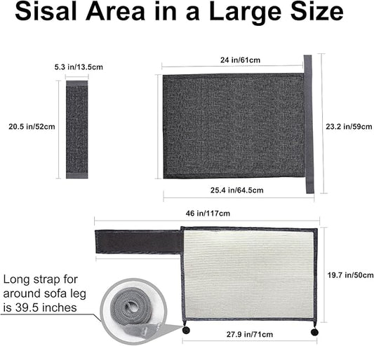Upgraded Cat Scratch Furniture Couch Protector with 27.6’‘L*19.6’‘W Natural Sisal for Protecting Large Area Couch Sofa Chair(Dark Grey/Left Handed)