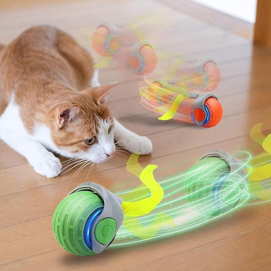 Speedy Tail Interactive Cat Toy Ball, 2025 New Generation, Indoor Play with Replacement Tail (Green-Orange)