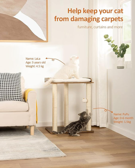 FourFurPets 26.7in Large Cat Tree Tower Condo, Cat Scratch Posts for Indoor Cats, Big Plate, Three 23.6in Full Sisal Scratching Posts, Rustic Brown