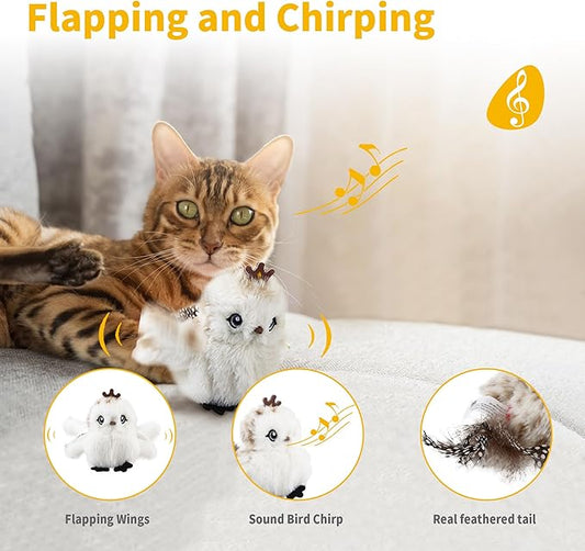 Gigwi Interactive Cat Toys for Indoor Cats, Flapping and Chirping Catnip Toys for Cat Exercise, Automatic Cat Toy with Beating Wings & Real Feather Tail, Rechargeable Cat Kicker Toy Prince