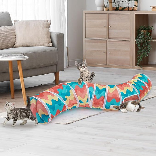 Glittme Cat Tunnel, Cat Tunnels for Indoor Cats, S-Shape Cats Cave with Cat Toys, Foldable Cat Tubes and Tunnels for Cats, Rabbit, Puppy, Guinea Pig