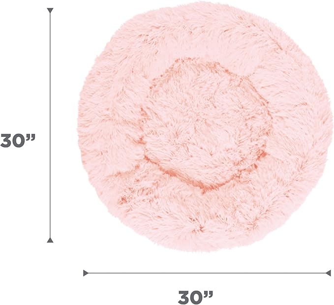 Best Friends by Sheri Original Calming Donut Dog and Cat Bed, Shag Faux Fur, Cotton Candy Pink, (30in x 30in) - Anxiety Relief for Pets Up to 45 lbs