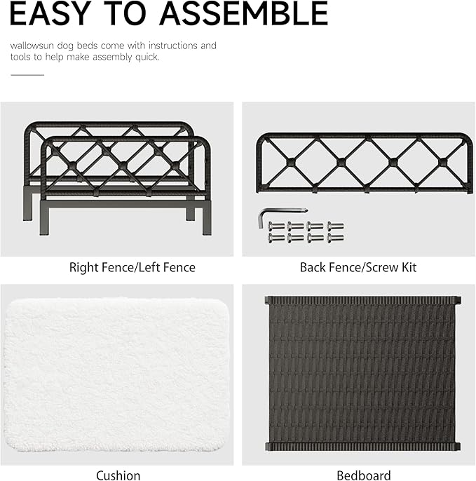 Dog Bed with Cushion, Cooling Elevated Raised Beds with Rattan Breathable Mesh and Universal Mat, Indoor & Outdoor Pet Cots for Small Dog, Black