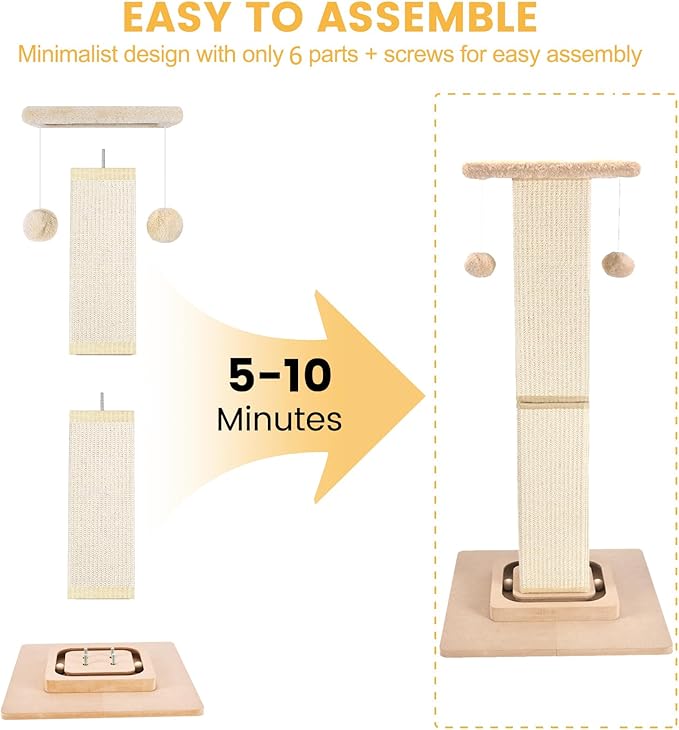 Cat Scratching Post,33 Inches Heavy Duty and Thicker Cat Scratching Posts for Indoor Cats Adults,Tall Cat Scratching Post with Interactive Toys and Hanging Ball, Protect Your Furniture, Beige