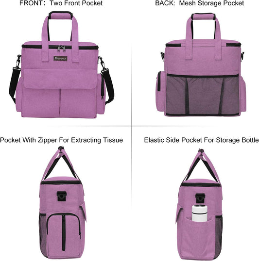 Modoker Dog Food Tote Bag, Airline Approved Pet Gear Travel Set Portable Diaper Accessories Organizer with 2 Food Storage Containers, 2 Collapsible Bowls, 1 Feeding Mat (Pink)