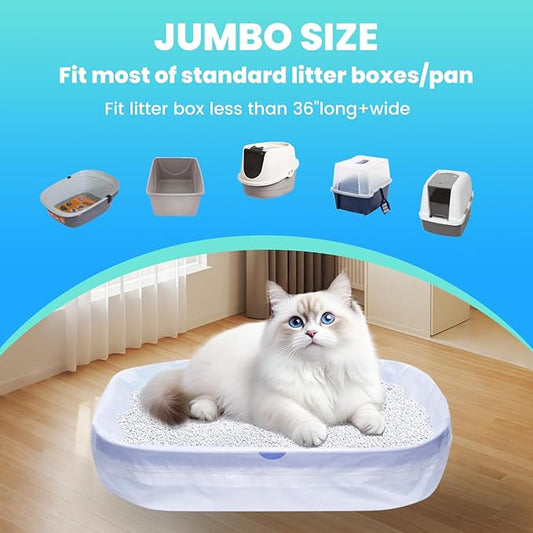 120 Pack Jumbo Cat Litter Bags-3MIL Extra Thick Leakproof Litter Box Liners, 37"x18" Heavy Duty Drawstring Cat Litter Liners for Automatic Litter Box, Odor Control Disposable Kitty Litter Bags 12 Roll