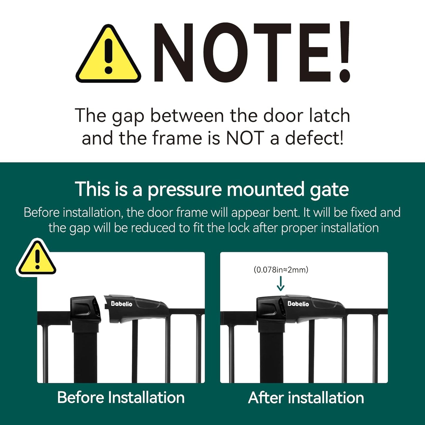 Babelio Baby Gate for Doorways and Stairs, 29-48" Auto Close Dog Gate, Easy-Install Pressure Mounted Satey Door, No Drilling Safety Gate for Child and Pets, 2 Pack, Black