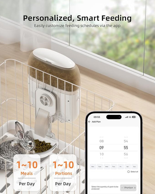 Hanging Automatic Rabbit Feeder with 1080P Camera, 62oz Storage, Multiple Pet Cage Compatibility, Customized Feeding Schedule- Perfect for Ferrets, Cats, Guinea Pigs, Chinchilla and Hedgehog