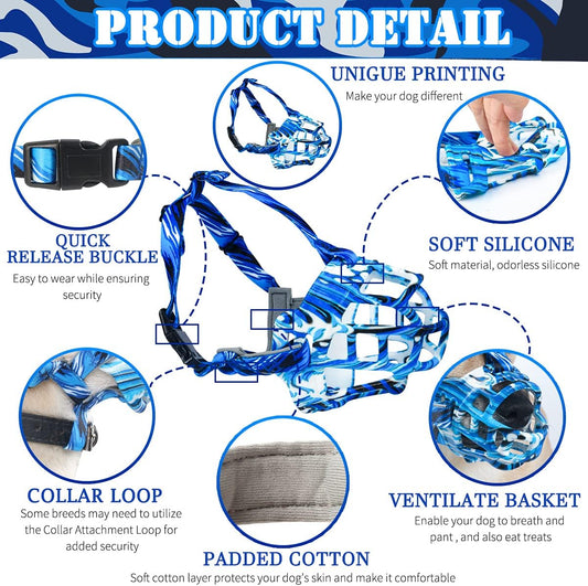 BARKLESS Dog Muzzle, Silicone Basket Muzzle for Small Medium Large Dogs, Soft Cage Mouth Cover Prevent Biting Chewing, Allow Drinking Panting, Suitable for German Shepherd