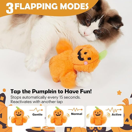 Halloween Catnip Toys, Flapping Pumpkin Catnip Toy, Interactive Kitten Exercise Toys for All Cat Breeds Play Alone, Never Boredom