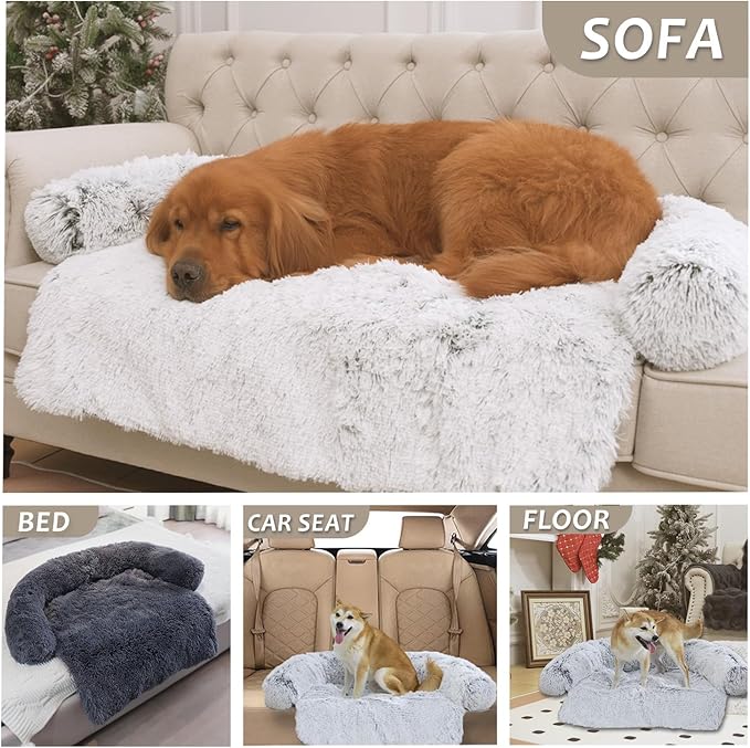 Calming Dogs/Cats Bed Mats, Dog Pad Washable Removable Couch Cover, Plush Long Fur Mat for Pets, Waterproof Lining, Perfect for Small, Medium and Large Dogs and Cats (Gradient Brown, 34"x30")