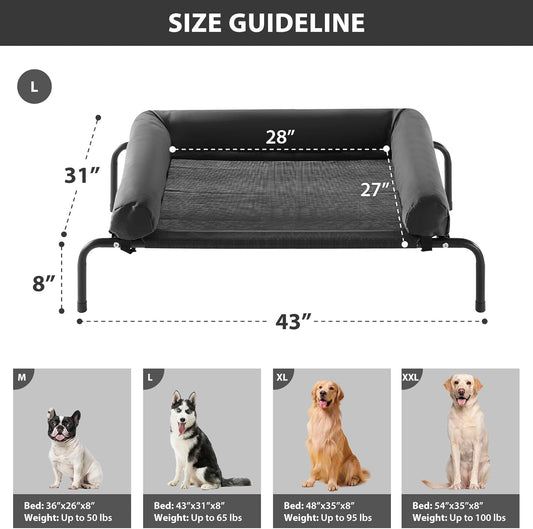 RRPETHOME Large Elevated Cooling Dog Bed, Raised Dog Cot Beds for Large Dogs, Elevated Outdoor Pet Cot, Chew Proof Portable Cooling Pet Cot with Skid-Resistant Feet and Breathable Mesh