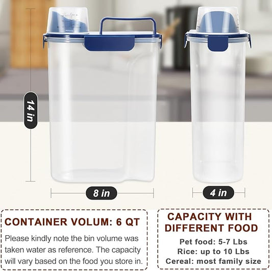 TBMax Large Cat Food Storage Container, Portable Dog Food Container with Upgraded Large Spout and Cup, Travel Pet Food Storage Dispenser for Kibble Storage, Bird Seed Container - Dark Blue