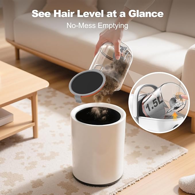 Afloia 6-in-1 Dog Grooming Kit, Pet Grooming Vacuum for Shedding, Dog Hair Vacuum with Clipper Nail Trimmer Grinder, Pet Brush Groomer at Home, Low Noise Cats Hair Remover, 1.5L Dust Cup, White