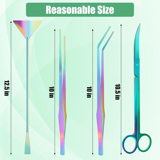 Aquarium Aquascape Tools Kit, 4 in 1 Anti-Rust Aquatic Plant Aquascaping Tool Stainless Steel Black Tweezers Scissors Spatula for Aquarium Tank Clean Fish Tank Aquascape Accessories Set