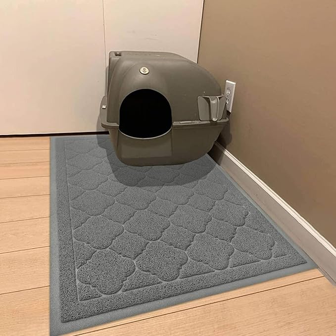 WePet Cat Litter Box Mat, Kitty Premium PVC Pad, Durable Trapping Rug, Phthalate Free, Urine-Resistant, Scatter Control, L 35 x 23 Inch, Grey