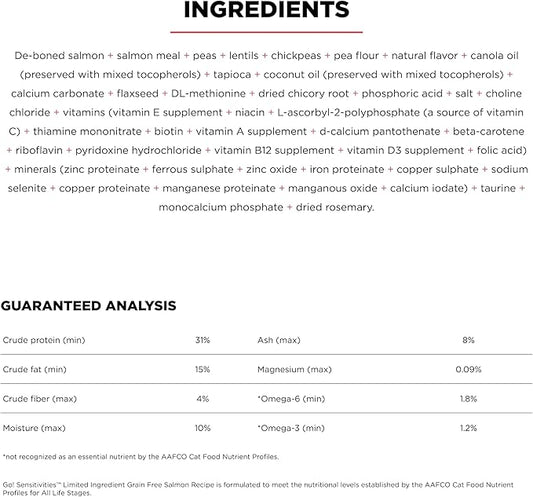Go! Solutions Sensitivities Limited Ingredient, Grain-Free Dry Cat Food, Salmon Recipe for Sensitive Stomach, 6 lb Bag
