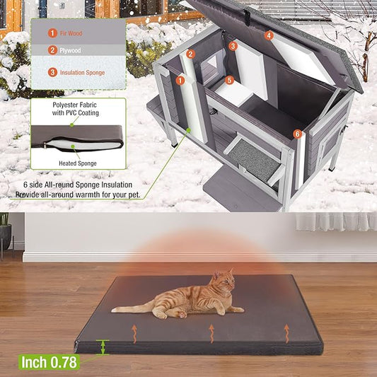GUTINNEEN Outdoor Cat House Insulated, Kitty House for Winter Weatherproof Feral Cat Shelter