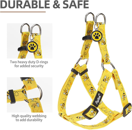 PUPTECK No Pull Dog Harness Soft Adjustable Basic Nylon Step in Puppy Vest Outdoor Walking with ID Tag, Yellow Bee, M