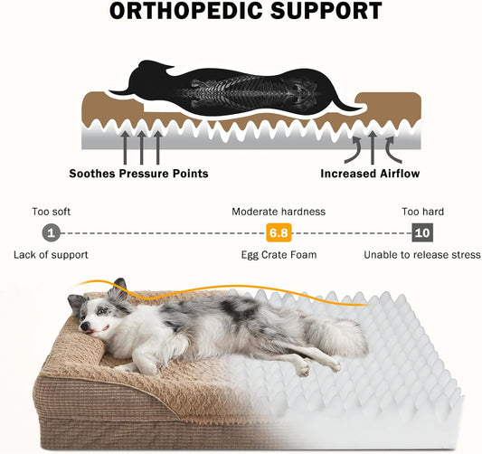 INVENHO Orthopedic Large Dog Dogs, Washable Egg-Crate Memory Foam Dog Couch Bed with Washable Removable Cover, Waterproof Lining and Nonskid Bottom