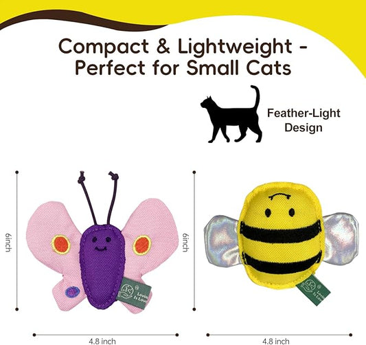 Pet Butterfly & Honey Bee Cat Toy Set – 2-Pack Interactive Plush Toys for Cats | Eco-Friendly REPT Material | Catnip-Infused, Durable, Safe, and Fun