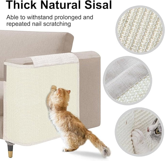 Cat Scratch Sofa Protector,23.6inch L*19.6inch W Cat Scratch Furniture Protector Pad, Couch Arm Sheild with Natural Sisal for Protecting Couch Sofa Chair Furniture(Beige/Left Handed)
