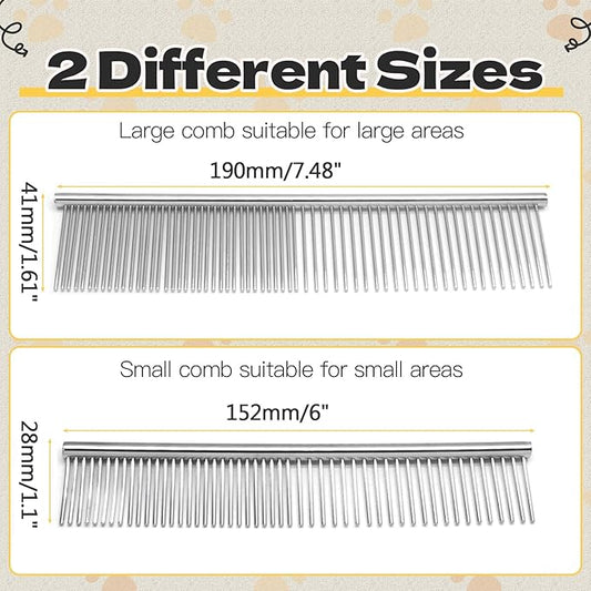 Biaungdo 2 Pcs Dog Grooming Combs Set, Metal Dog Comb for Removing Tangles and Knot, Cat Brush Grooming Tool for Long Haired Pets