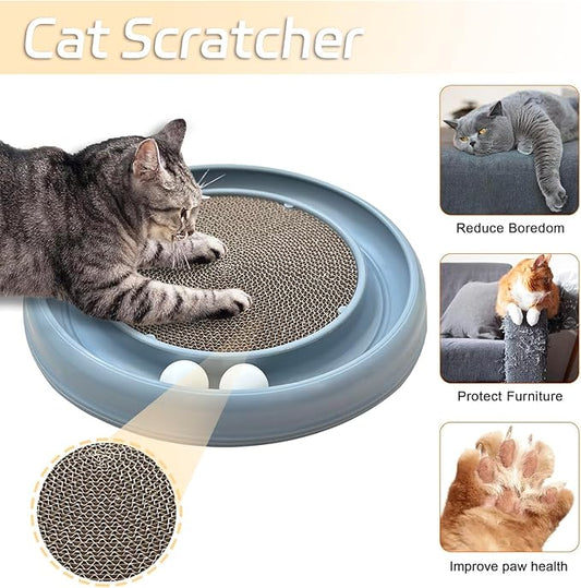 Interactive Cat Ball Track Toy for Indoor Cats, Cat Scratching Board & Exercise Set for Bored Indoor Adult and Kitten Mental & Physical Stimulation, with Spare Ball to Prevent Loss (Grey)
