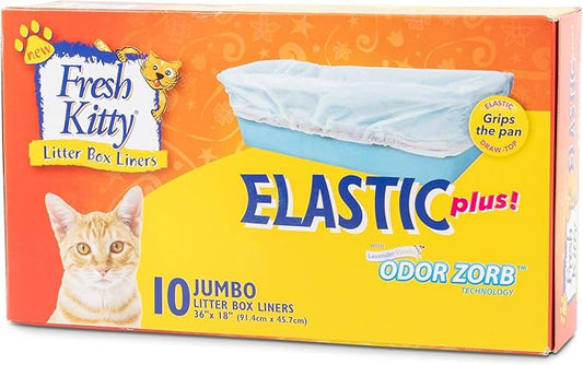 10 Count Fresh Kitty Litter Box Liners Durable, Easy Clean Up Elastic Jumbo Scented Odor Zorb Litter Pan Box Liners, Bags for Pet Cats