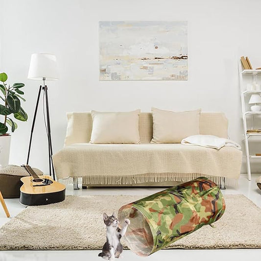 iCAGY Foldable Spiral Cat Tunnel - Indoor Toy for Small Cats, Kittens, and Rabbits - Tube for Interactive Play and Outdoor Fun - Pet Activity Toy Camouflage Green 20" 3 Pcs