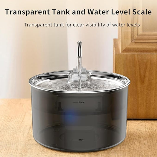 Cat Water Fountain Stainless Steel Lid, 3L/101oz Pet Water Fountain, Dog Waterer with Quiet Pump and 4-Layer Filtration