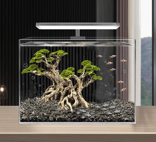 Novelsite Fish Tank Decor- Bonsai Trees with Faux Moss- Aquarium Rocks Aquascaping- Made of Sandstone, Goldfish Betta Fish Tank Decorations Hides Accessories