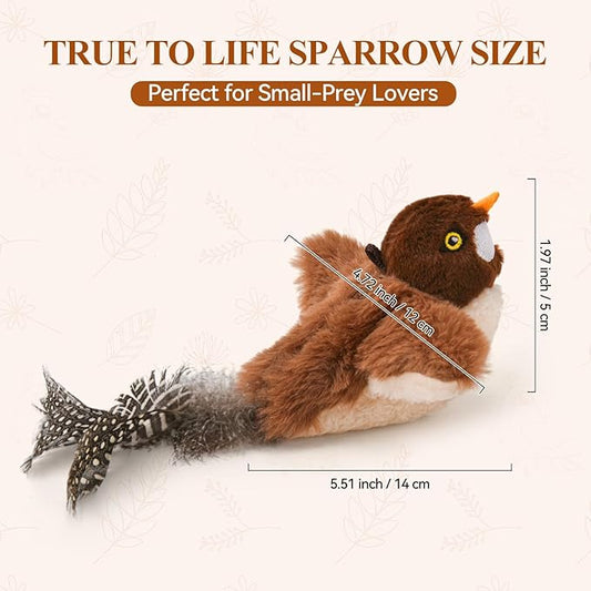 Small Flappy Bird Cat Toy, Interactive Flapping Wings(No Flying) and Chirping Bird Cat Toy, Simulated Sparrow Catnip Toy for Indoor Cats and Kittens, Rechargeable, 5.51×4.72×1.97 Inches