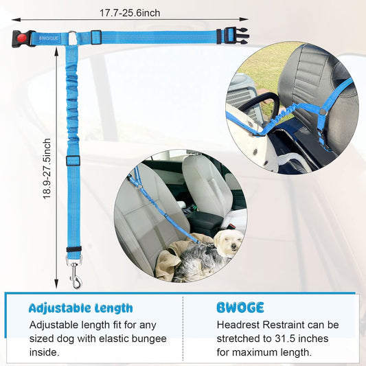 BWOGUE 2 Packs Dog Cat Safety Seat Belt Strap Car Headrest Restraint Adjustable Nylon Fabric Dog Restraints Vehicle Seatbelts Harness